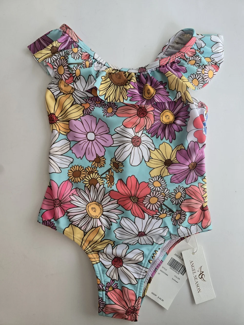 Kids Floral One-Piece Swimsuit in Aqua Multi